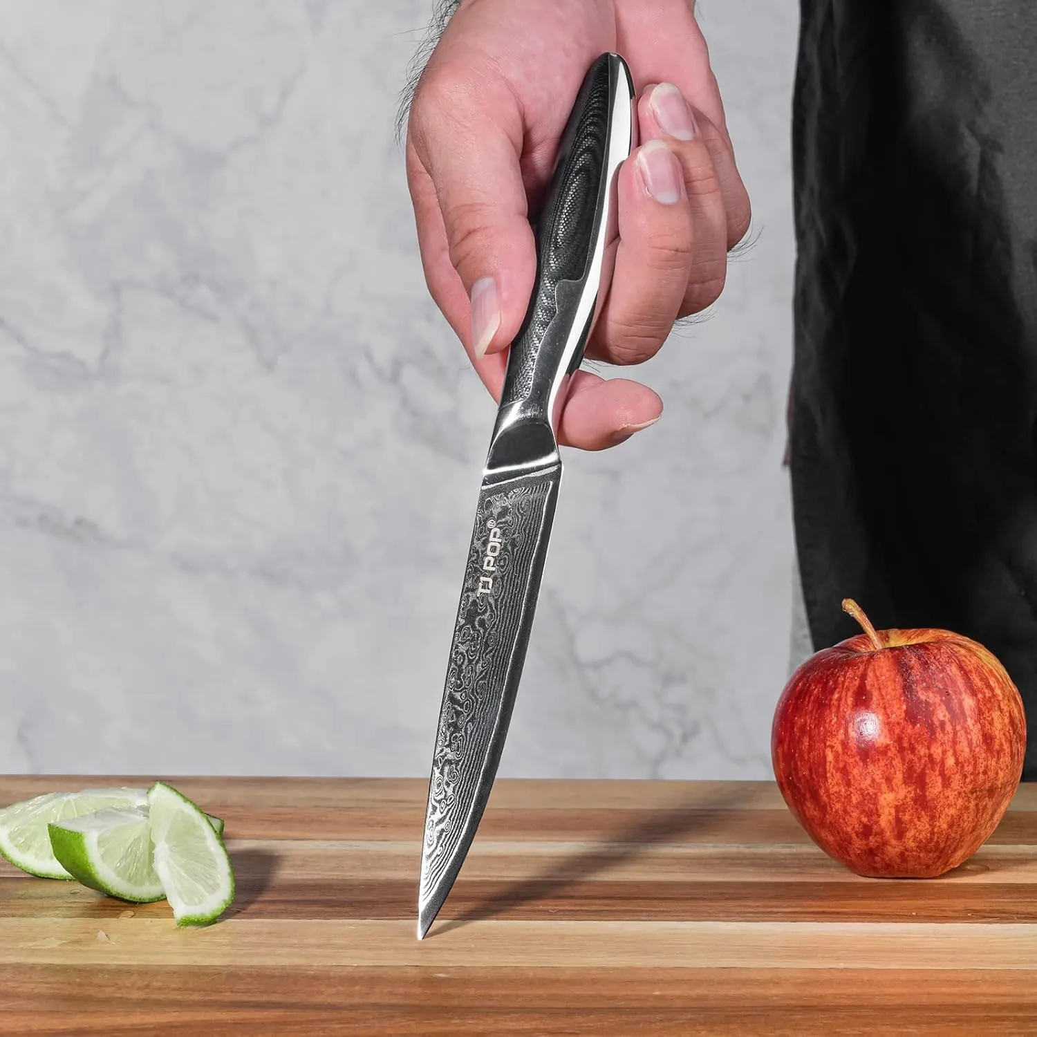 TJ POP Damascus Kitchen Utility Knife 5 Inch, Ultra Sharp Petty Chef Knife, Full-tang Knife, Japanese VG10 Steel Blade, Comfort Grip Non-slip G10 Handle