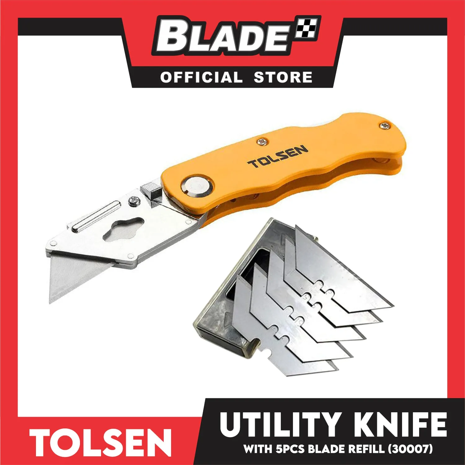 Tolsen Utility Knife Quick Release With 5pcs Blade 61 x 19mm Box Cutter 30007