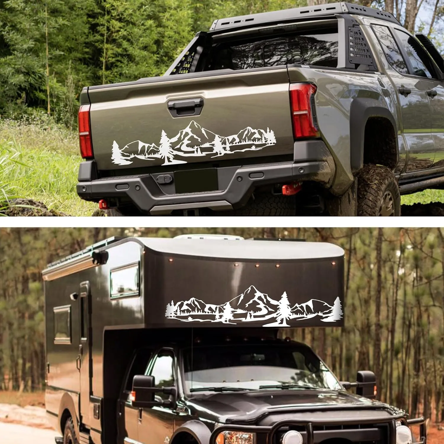 TOMALL 1 Pair Mountain Tree Forest Vinyl Decals for Car Body Door Sides Universal Waterproof Mountains Graphic Stickers Decoration for Vehicles Travel Trailer SUV Truck Off-Road (Large-White)