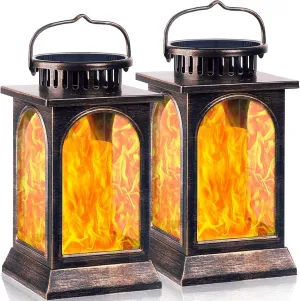 TomCare Solar Lights Flickering Flame Upgraded Metal Solar Lantern Outdoor Hanging Decorative Lanterns Heavy Duty Solar Powered Waterproof Outdoor Lighting for Patio Garden Christmas, 2 Pack (Bronze)