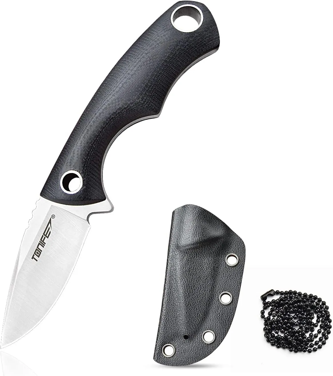 TONIFE Neck Knife Mini Outdoor Survival Fixed Blade Knife, EDC High Hardness Sharp Blade 1.7'' Portable Neck with Kydex Sheath and Ball Chain (black)