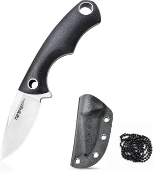 TONIFE Neck Knife Mini Outdoor Survival Fixed Blade Knife, EDC High Hardness Sharp Blade 1.7'' Portable Neck with Kydex Sheath and Ball Chain (black)