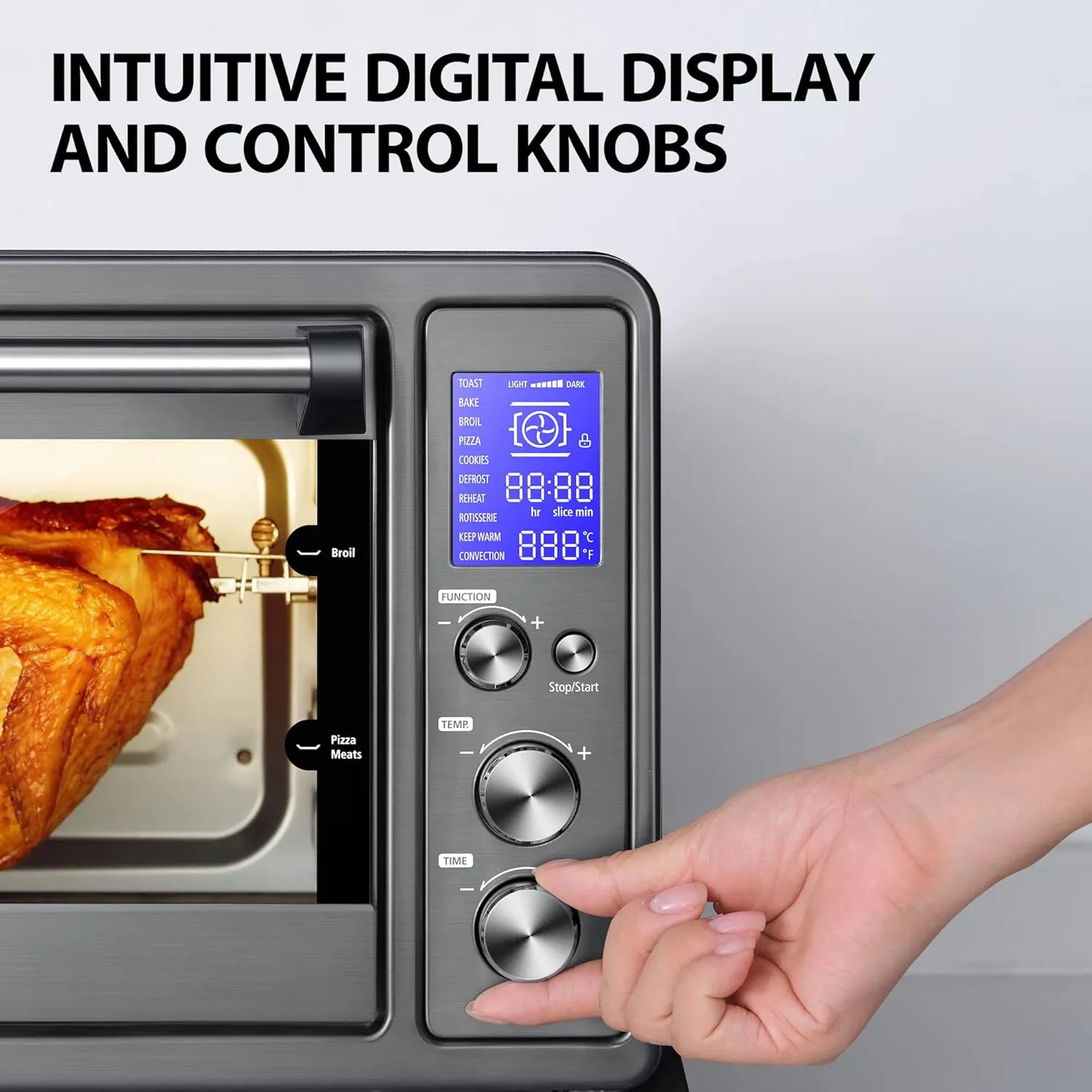TOSHIBA AC25CEW-BS Large 6-Slice Convection Toaster Oven Countertop, 10-In-One with Toast, Pizza and Rotisserie, 1500W, Black Stainless Steel, Includes 6 Accessories