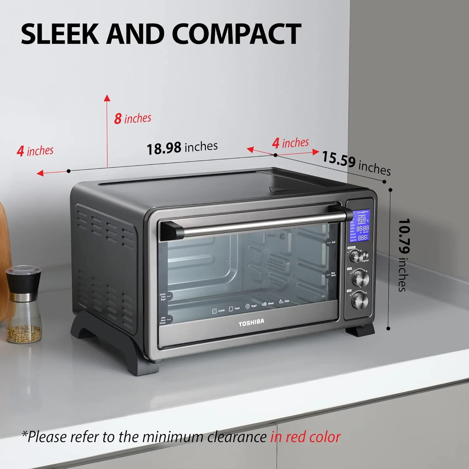 TOSHIBA AC25CEW-BS Large 6-Slice Convection Toaster Oven Countertop, 10-In-One with Toast, Pizza and Rotisserie, 1500W, Black Stainless Steel, Includes 6 Accessories