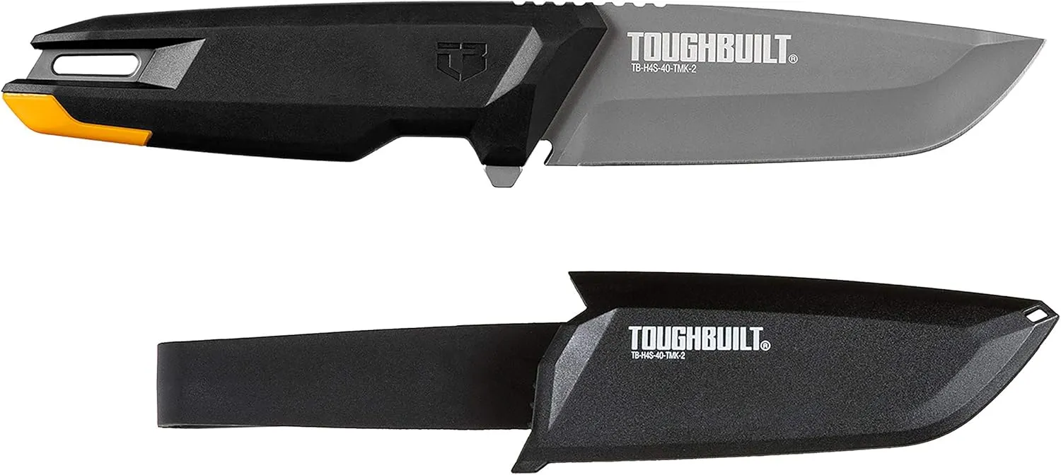 ToughBuilt - Tradesman Knife - Heavy-duty Sheath with Belt Clip - 4” Titanium Drop Point Blade - (TB-H4S-40-TMK-2)