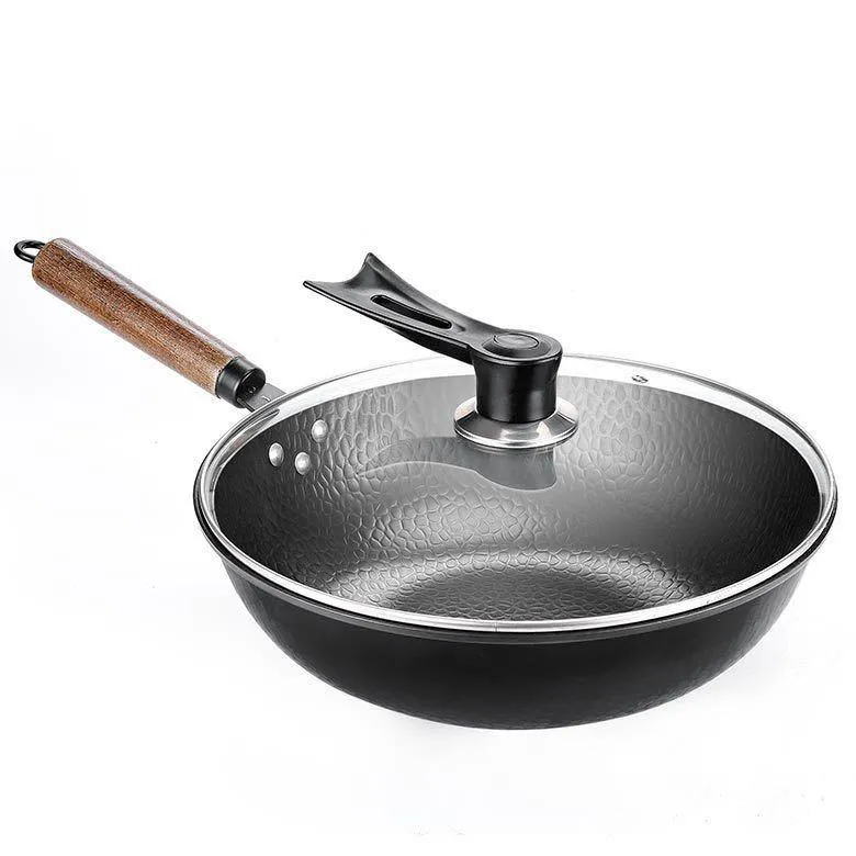 Traditional Handmade Iron Wok with Wooden Handle