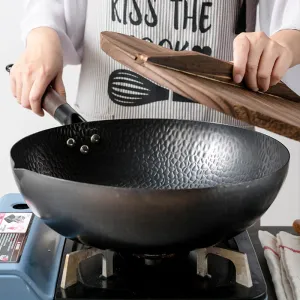 Traditional Handmade Iron Wok with Wooden Handle