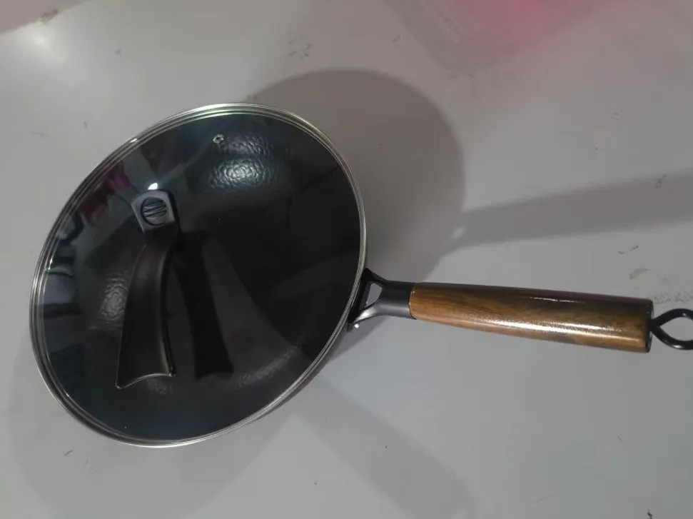 Traditional Handmade Iron Wok with Wooden Handle