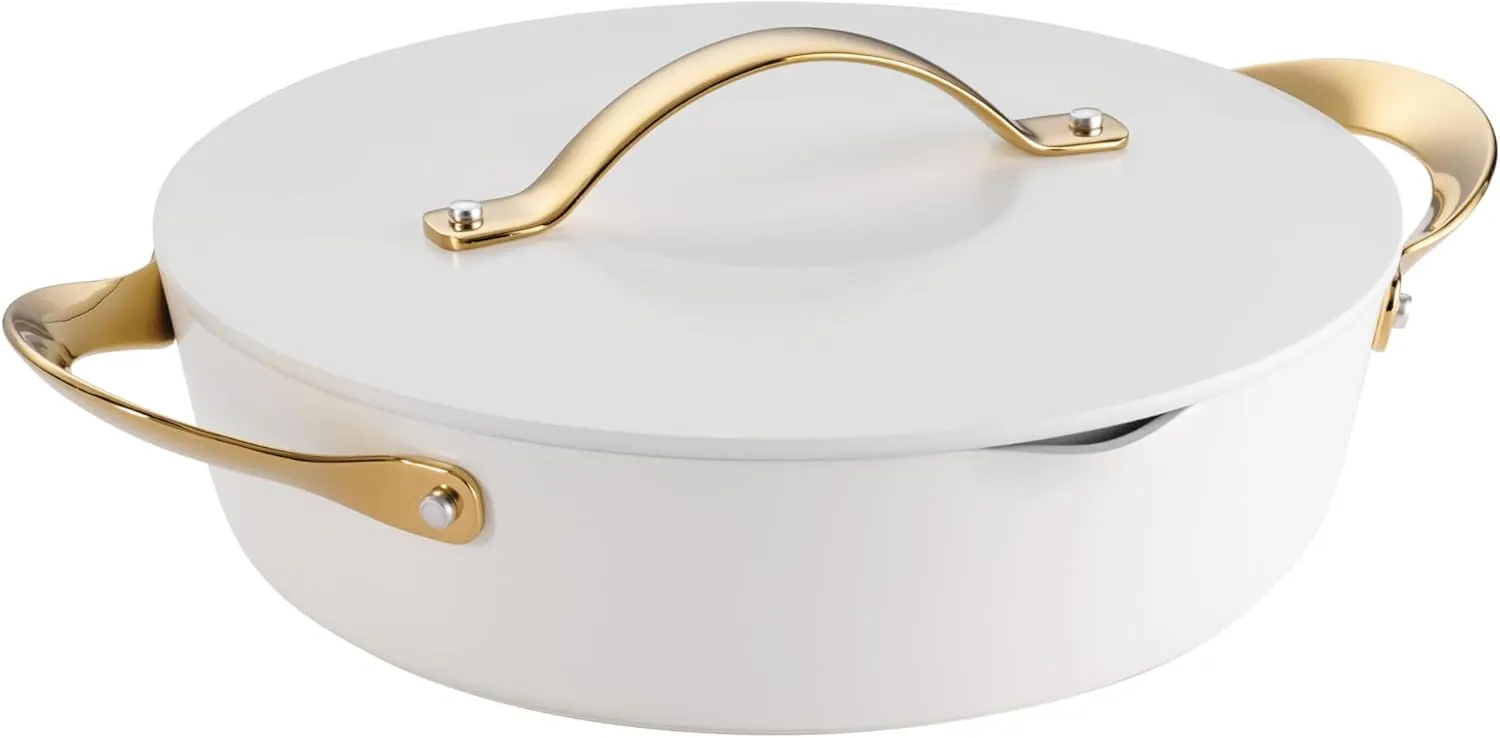 Tramontina Fiora 4.25-Quart Multipurpose Ceramic Non Stick Cooking Pan with Lid, White