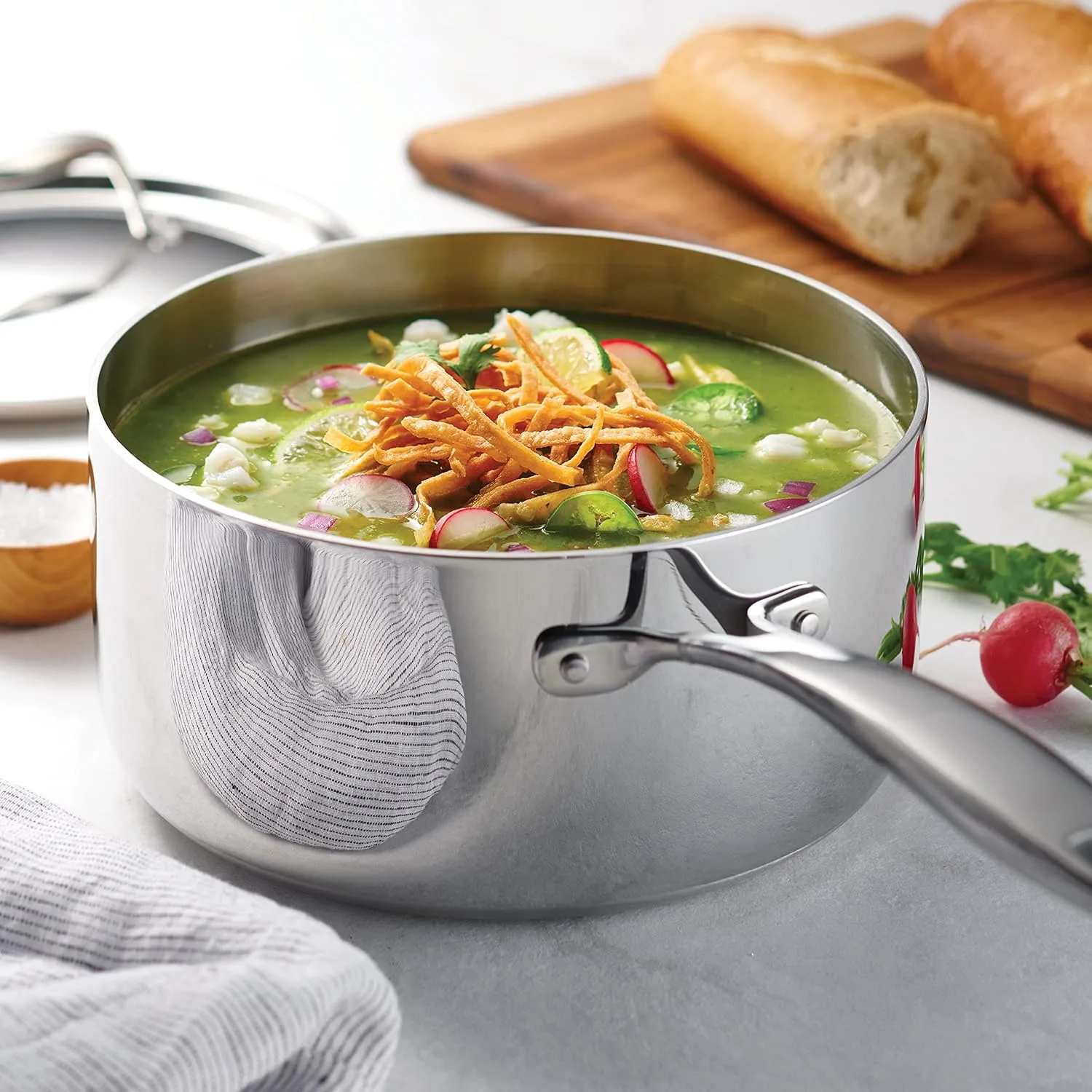 Tramontina Tri-Ply Clad Stainless Steel 3-Quart Sauce Pan with Lid, Induction-Ready, Dishwasher-Safe, NSF-Certified, Made in Brazil