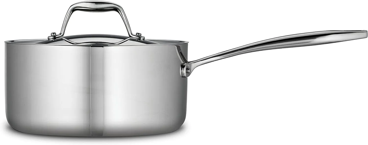 Tramontina Tri-Ply Clad Stainless Steel 3-Quart Sauce Pan with Lid, Induction-Ready, Dishwasher-Safe, NSF-Certified, Made in Brazil