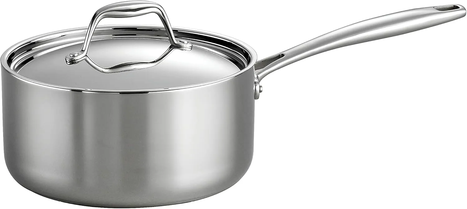 Tramontina Tri-Ply Clad Stainless Steel 3-Quart Sauce Pan with Lid, Induction-Ready, Dishwasher-Safe, NSF-Certified, Made in Brazil
