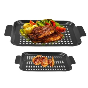 Tray Cookware Pan Camping Grill Grilling Accessories Pan BBQ For Nonstick Special offer Tailored options BBQ Grill Barbecue Barbecue For With 2X Handles