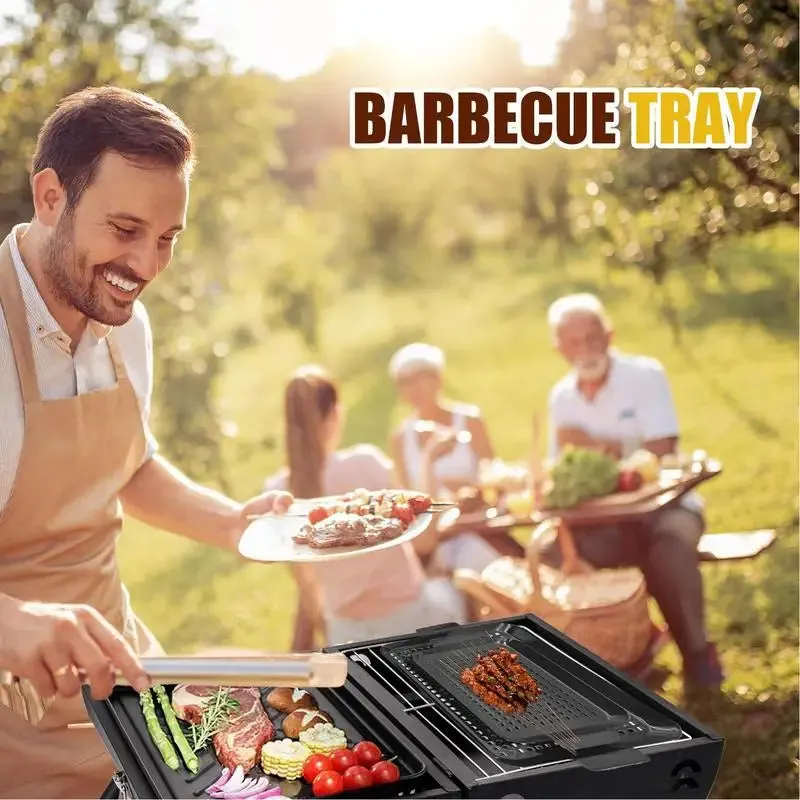 Tray Cookware Pan Camping Grill Grilling Accessories Pan BBQ For Nonstick Special offer Tailored options BBQ Grill Barbecue Barbecue For With 2X Handles