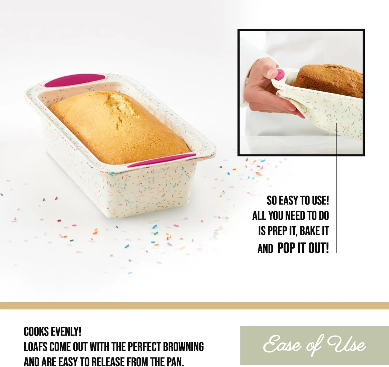 Trudeau Structure Loaf Pan Silicone Bakeware, Medium, White Confetti
