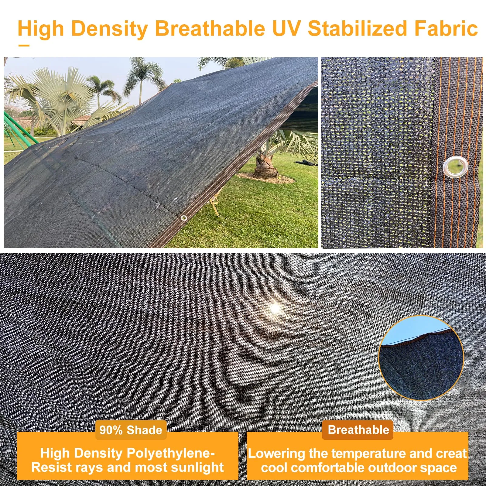UCINNOVATE 10x10 FT Sunblock Mesh Shade, 90% Sun Shade Cloth Fabric Plants Shade Screen Netting with Grommets, Durable Sunshade UV Resistant Fabric for Pergola Patio Lawn Garden Deck or Dog Kennel