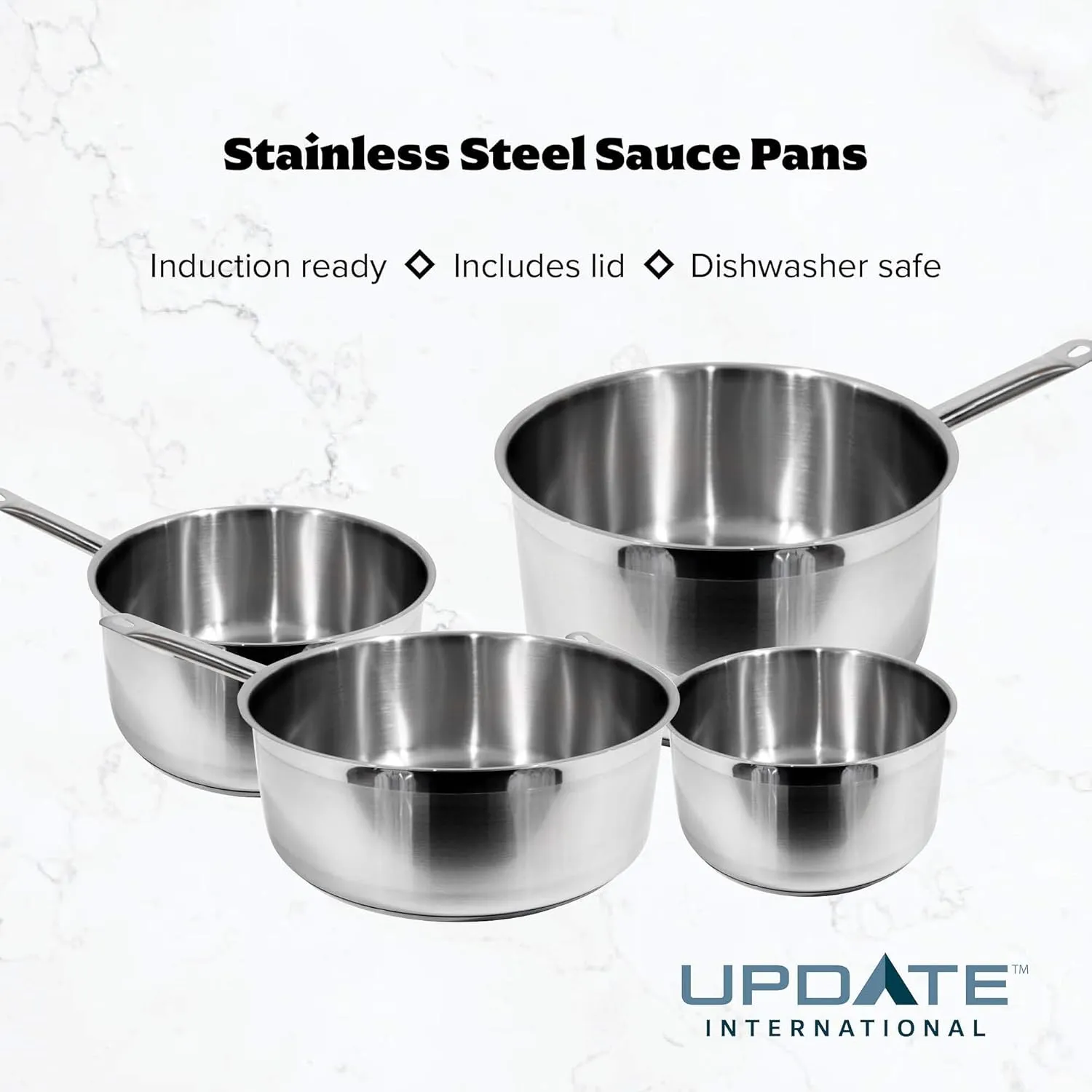 Update International 3 1/2 Qt Induction Ready Stainless Steel Sauce Pan w/Cover, Silver (SSP-3)