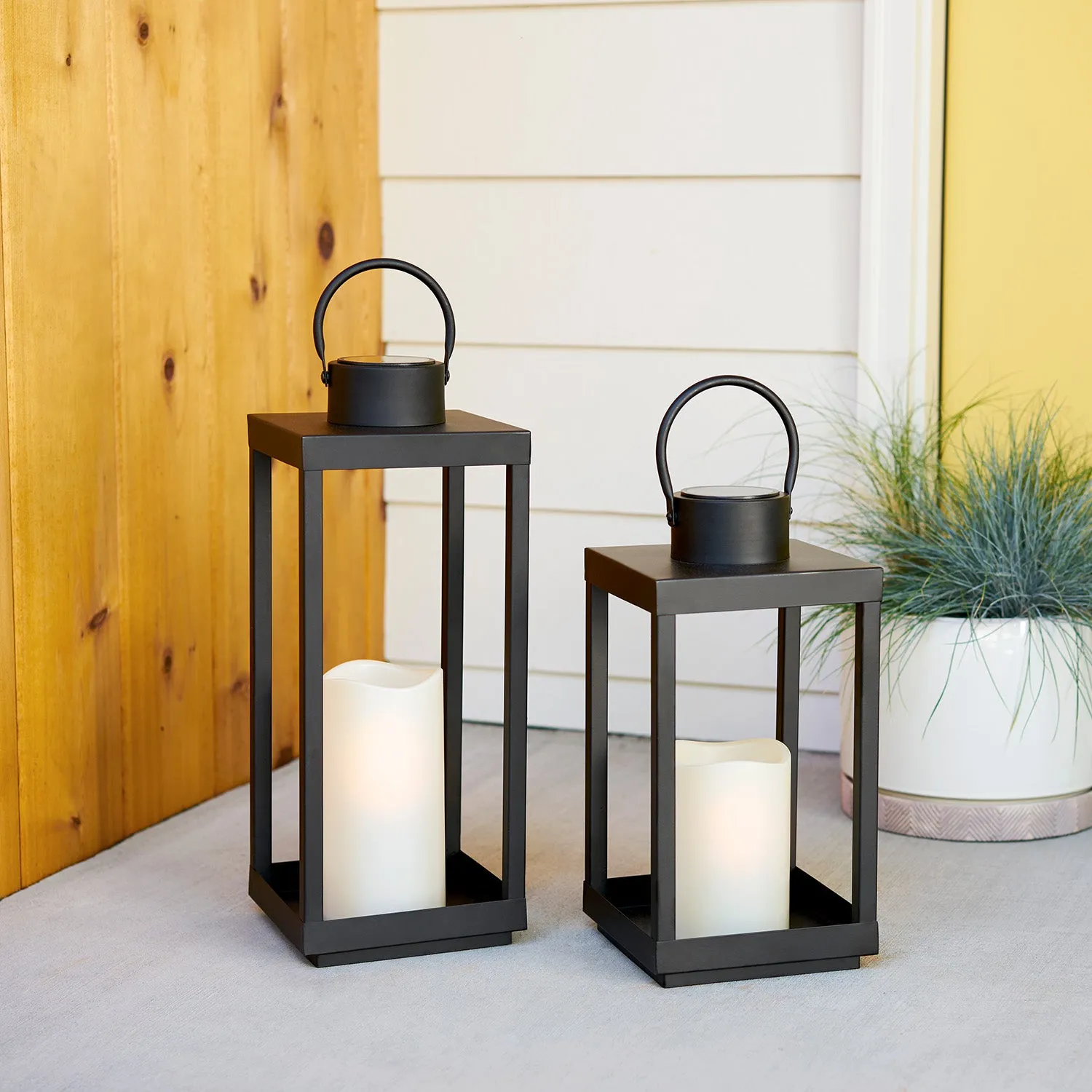 Velo Metal Lantern with Solar LED Candle, Large