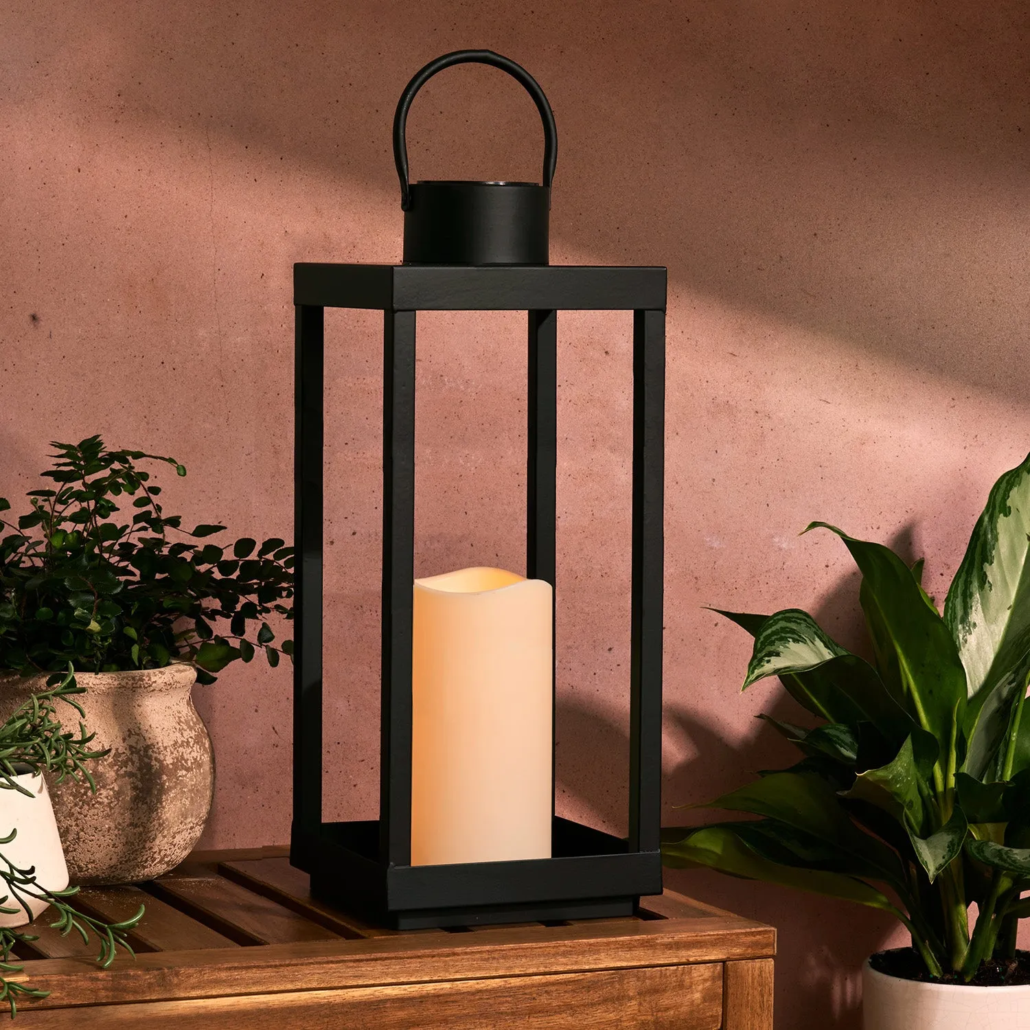 Velo Metal Lantern with Solar LED Candle, Large