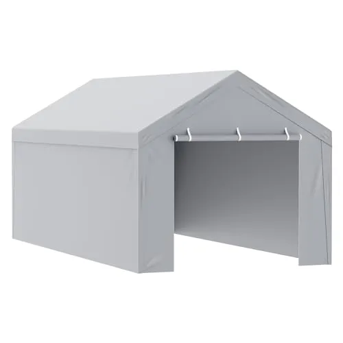 VEVOR Carport Replacement Canopy Cover Top   Side Wall 10 x 20 ft, Garage Tent Shelter Tarp Heavy-Duty Waterproof & UV Protected, Easy Installation with Ball Bungees,Grey (Frame Not Included)