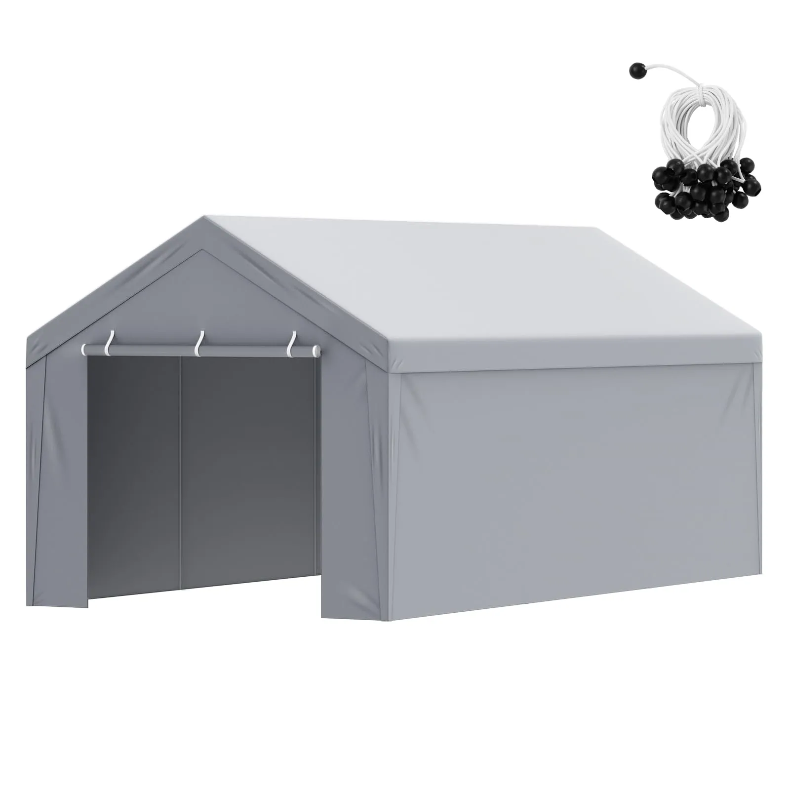 VEVOR Carport Replacement Canopy Cover Top   Side Wall 10 x 20 ft, Garage Tent Shelter Tarp Heavy-Duty Waterproof & UV Protected, Easy Installation with Ball Bungees,Grey (Frame Not Included)