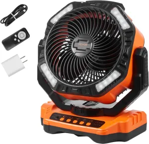 VEVOR Portable Fan Rechargeable 13 inch, Battery Powered Fan with LED Lantern, 4 Speeds Adjustable & 45°/90°Automatic Swivel & Timer, USB Battery Operated Fans for Travel Bedroom Home Camping Office