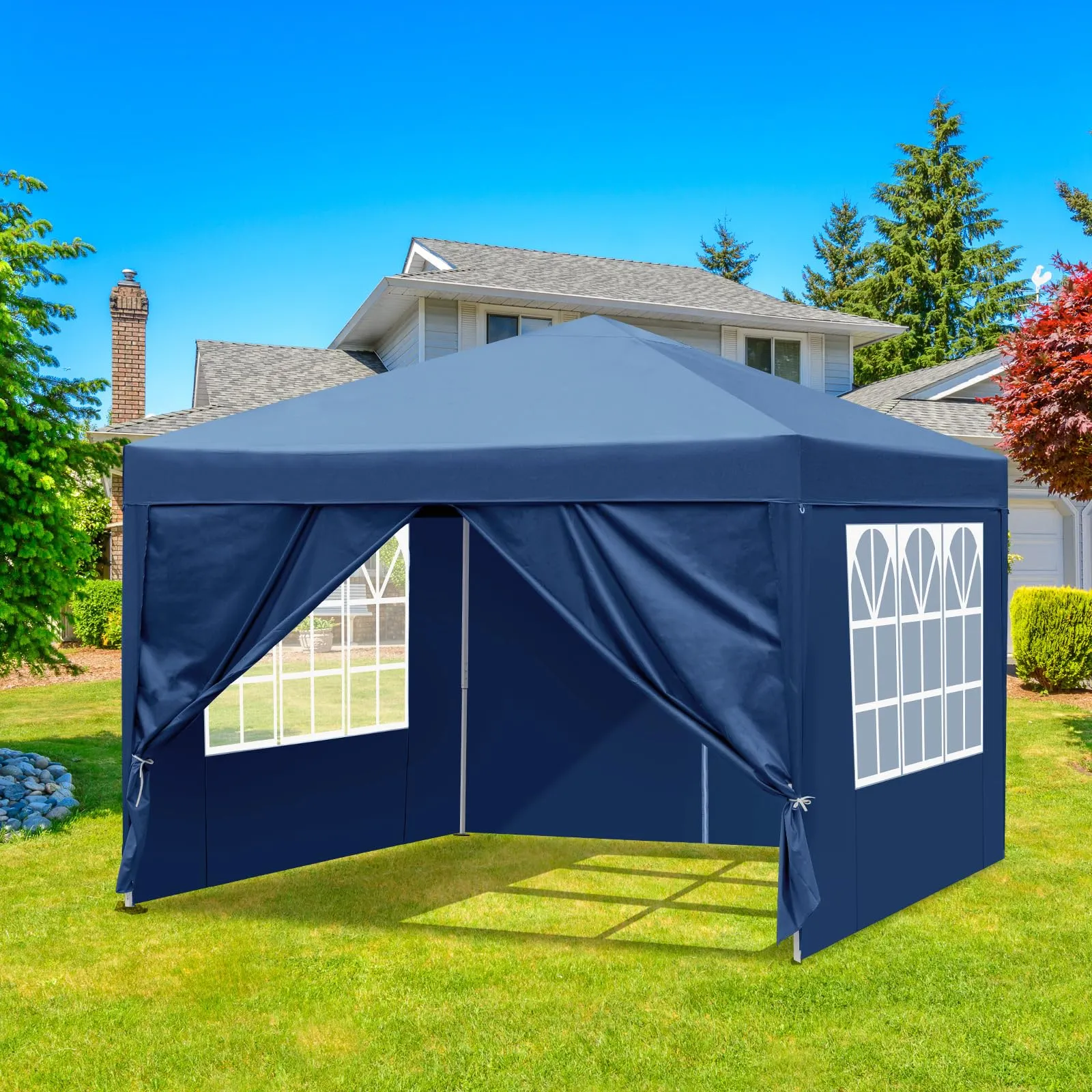 VINGLI 10x10 Pop Up Canopy Tent with Sidewalls, Outdoor Gazebo Canopy Tent, Patio Event Tents Outdoor Commercial Canopy for Parties (Blue)