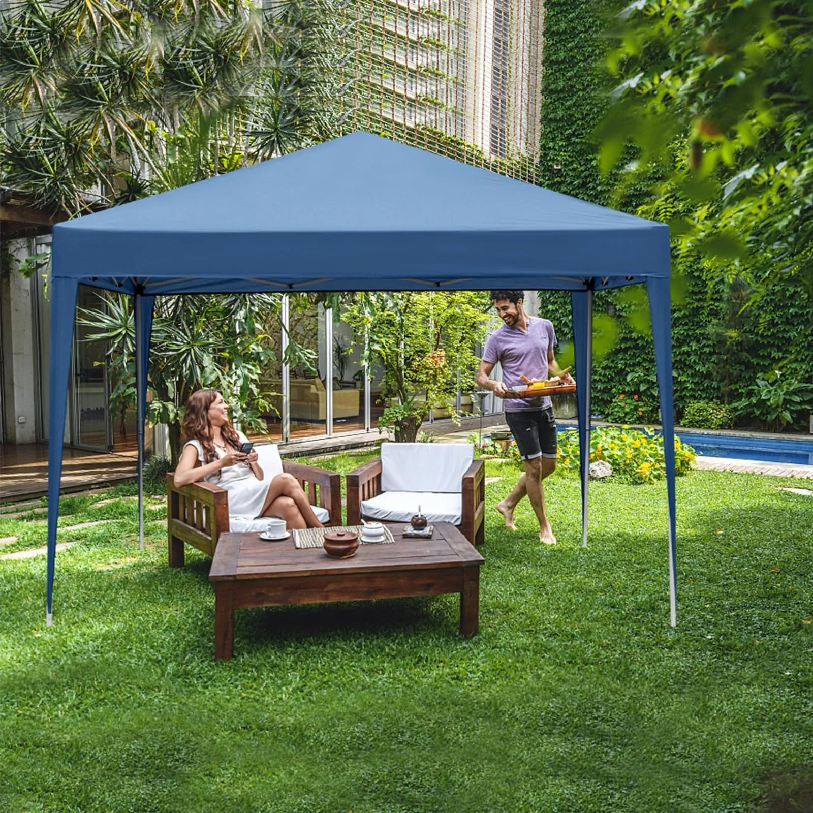 VINGLI 10x10 Pop Up Canopy Tent with Sidewalls, Outdoor Gazebo Canopy Tent, Patio Event Tents Outdoor Commercial Canopy for Parties (Blue)