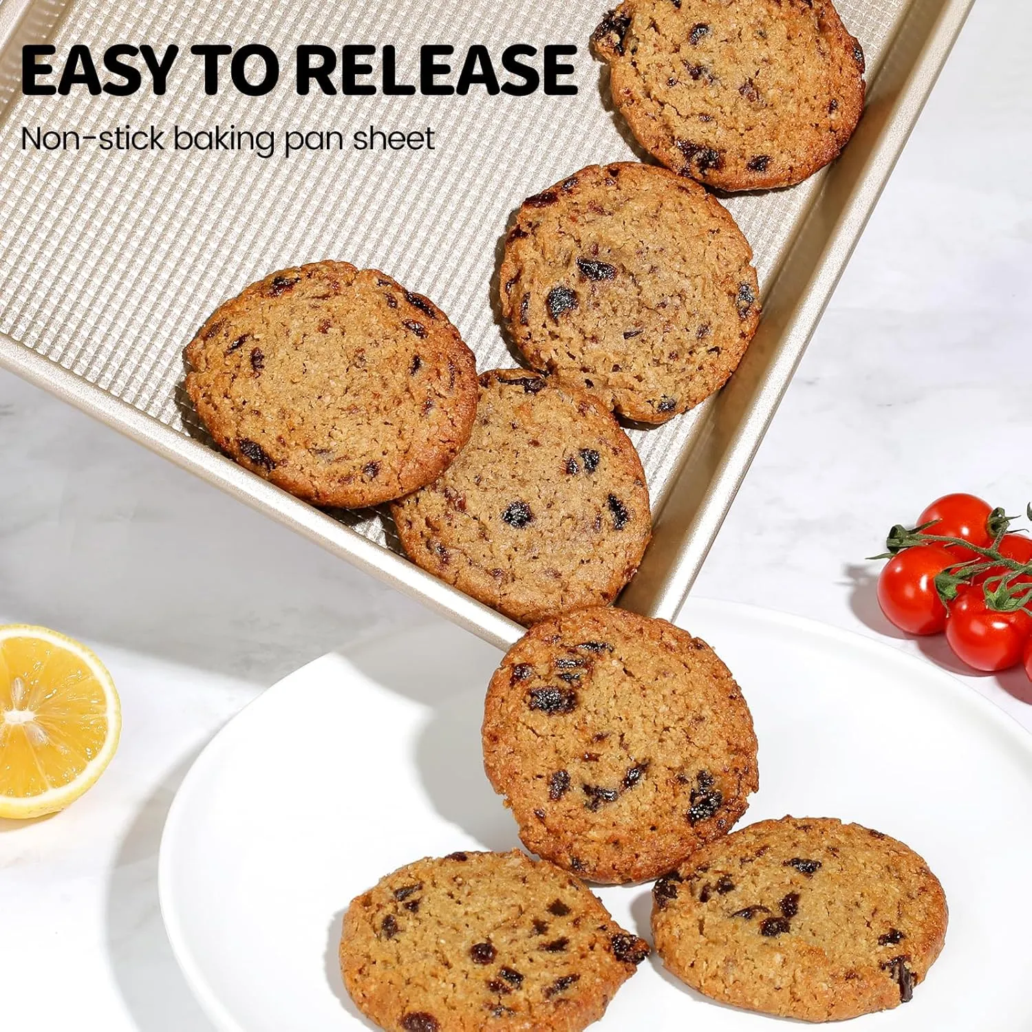 Vinino Baking Sheet Set of 2, Cookie Sheets For Baking with Square Texture Pattern, Thicker Carbon Steel Non-stick Baking Pan Quarter/Jelly Roll Pans Tray for Oven 15-GD