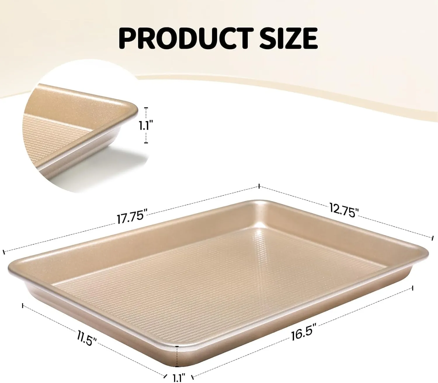Vinino Half Sheet Pan, Baking Sheet, Cookie Sheets For Baking with Square Texture Pattern, 12"x17" Thicker Carbon Steel Non-stick Baking Pan Tray
