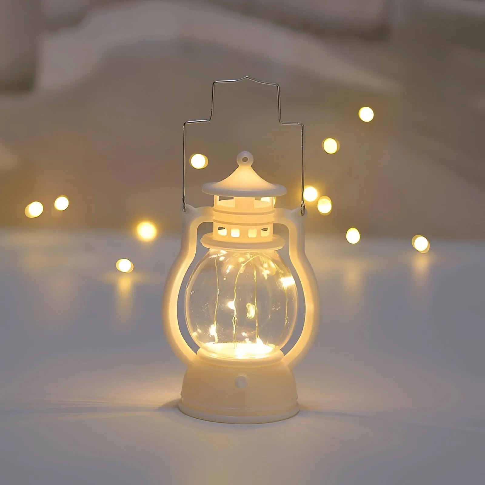 Vintage LED Lantern - Battery-Operated Gold Tabletop with Fairy Lights