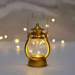 Vintage LED Lantern - Battery-Operated Gold Tabletop with Fairy Lights