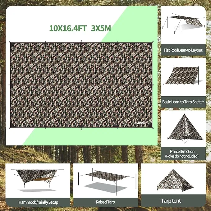 Waterproof Camping Tarp - 10X16.4ft Hammock Rain Fly, Ultralight & Portable & UV Protection Backpacking Tarp, Multifunctional for Outdoor Adventure, Hiking, Tent, Hammock