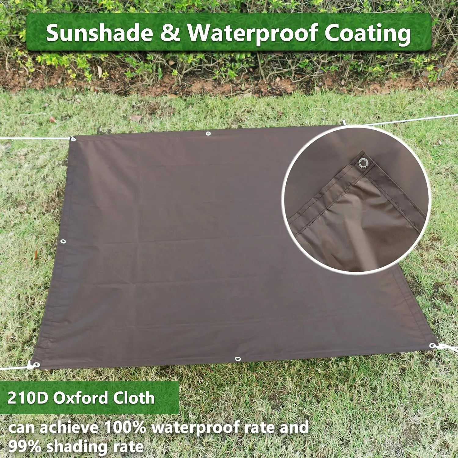 Waterproof Shade Cloth with Grommets 6'6"x9'9" Sun Shade Sails Shade Fabric Cover Decor Privacy Fence Screen Camping Tent Tarp UV Block for Outdoor Patio Carport Backyard Pergola