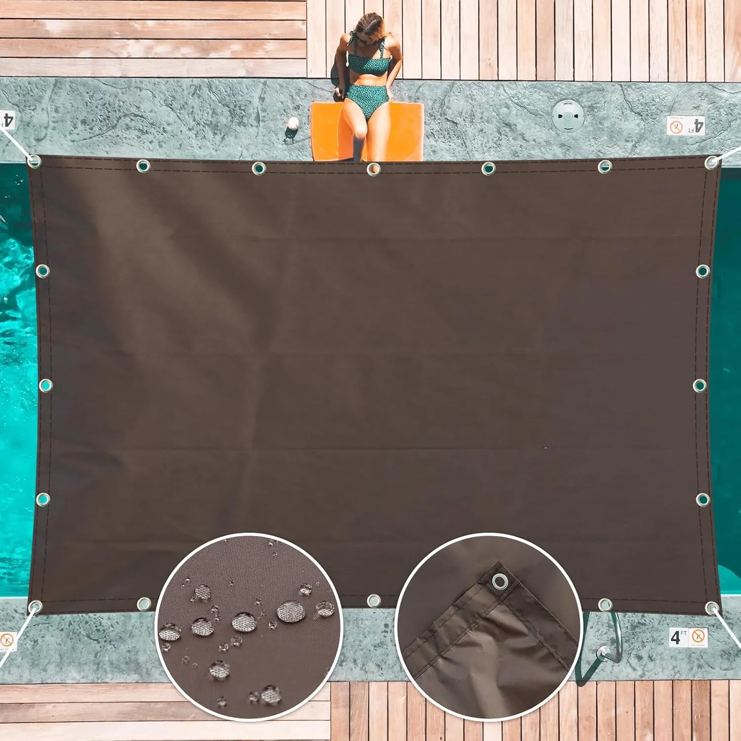 Waterproof Shade Cloth with Grommets 6'6"x9'9" Sun Shade Sails Shade Fabric Cover Decor Privacy Fence Screen Camping Tent Tarp UV Block for Outdoor Patio Carport Backyard Pergola