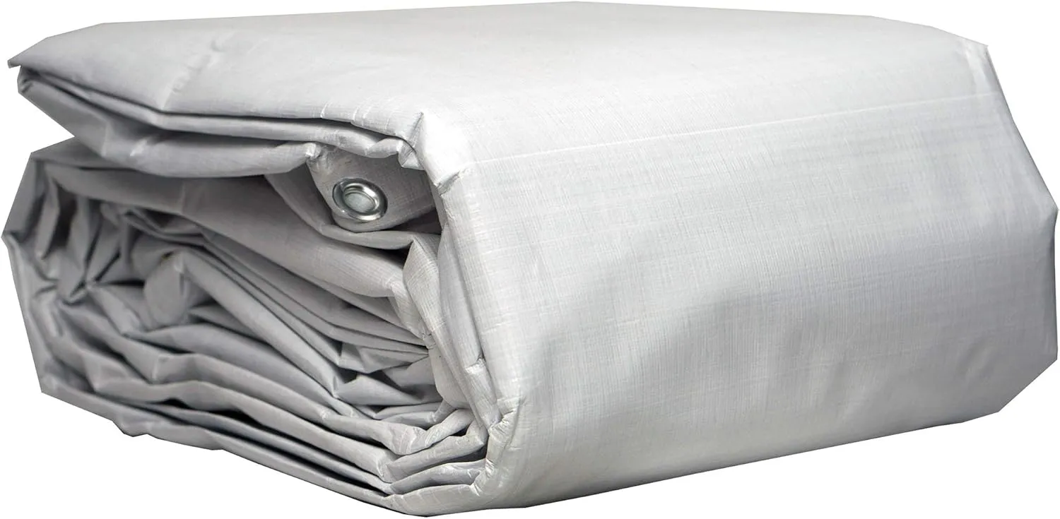 Watershed Innovations HydraTarp Premium Heavy-Duty 18 Mil Thick Waterproof White/Brown Reversible Tarp with D-Rings, 12 by 24 Feet