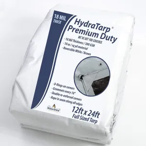 Watershed Innovations HydraTarp Premium Heavy-Duty 18 Mil Thick Waterproof White/Brown Reversible Tarp with D-Rings, 12 by 24 Feet