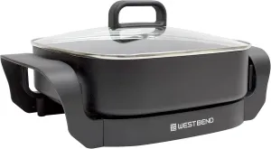 West Bend Electric Skillet, Family-Sized 3-Inch Deep Fry Pan with Diamond Shield Scratch-Resistant Non-Stick Finish Grease Channel and Tilt Leg, 12-Inch, Black