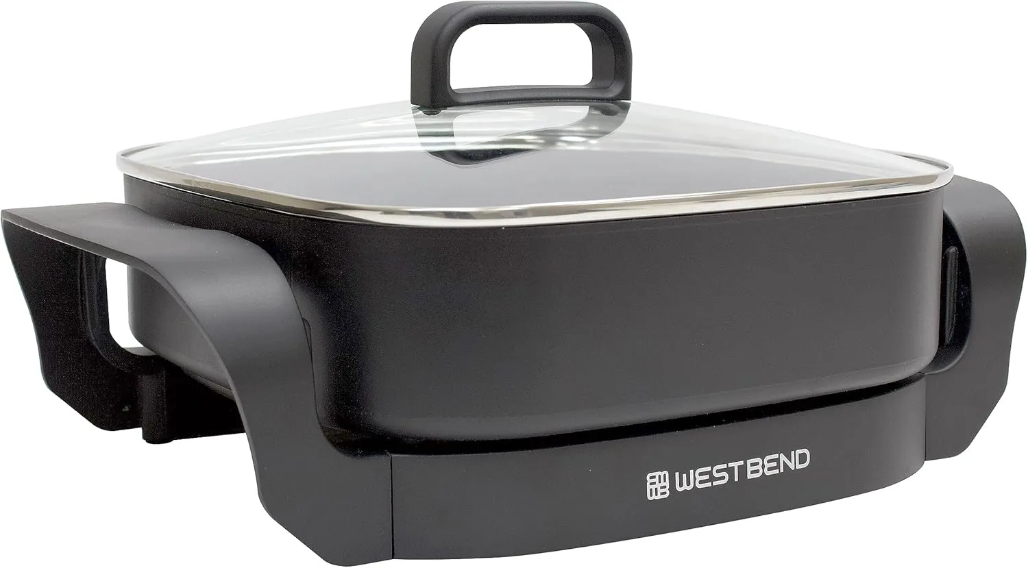 West Bend Electric Skillet, Family-Sized 3-Inch Deep Fry Pan with Diamond Shield Scratch-Resistant Non-Stick Finish Grease Channel and Tilt Leg, 12-Inch, Black