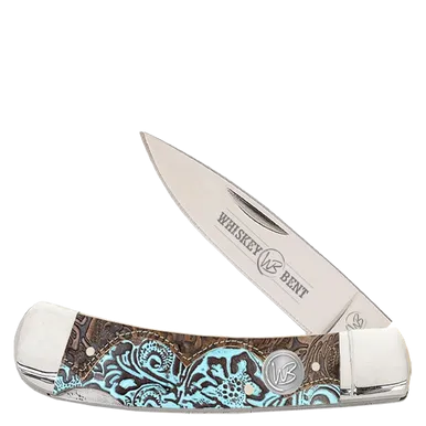 Whiskey Bent Trapper Pocket Knife Single Locking Blade Tooled Country