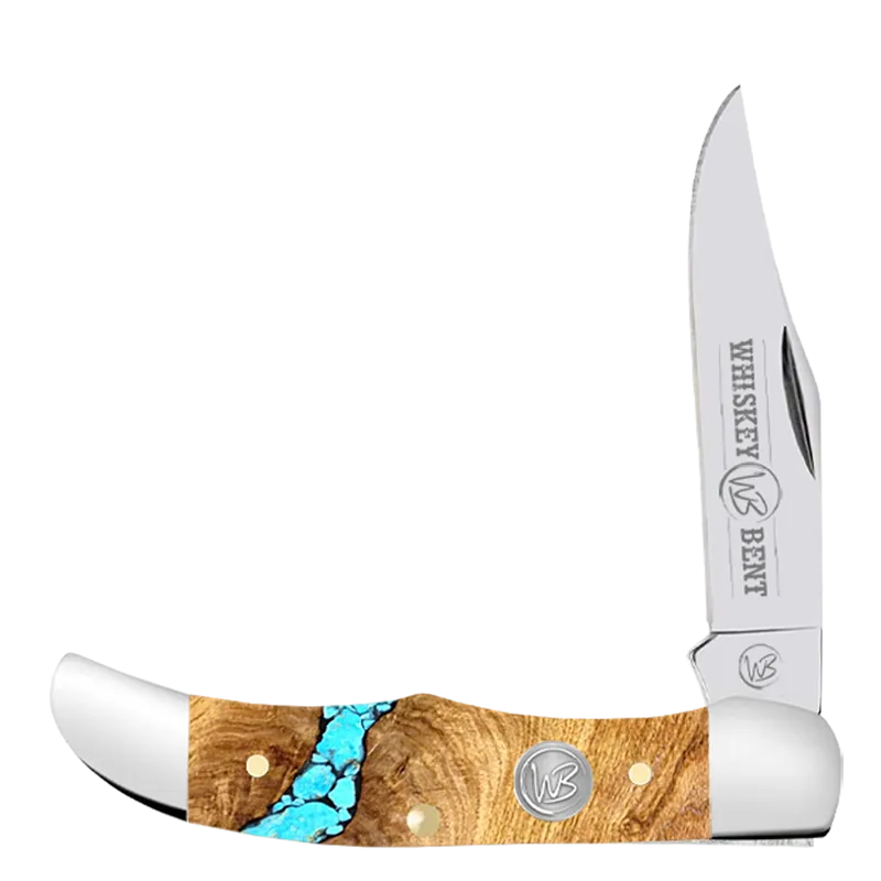 Whiskey Bent Trapper Pocket Knife Single Locking Blade Turquoise River