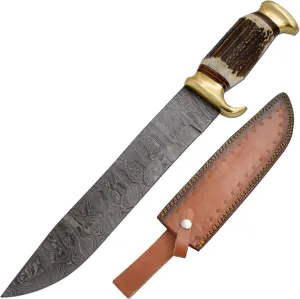Wild Turkey Handmade Real Damascus Steel Full Tang Hunting Knife (3325)