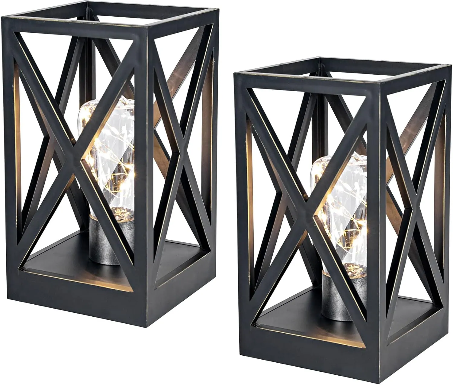 WINGBO 2 Pack Retro Battery Powered Table Lamps, Battery Operated Cordless Lamp Set, Portable Nightlight Decorative Light for Living Room Dining Room Bedroom Entryway Patio Backyard, Black Finish