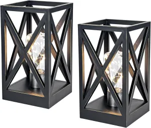 WINGBO 2 Pack Retro Battery Powered Table Lamps, Battery Operated Cordless Lamp Set, Portable Nightlight Decorative Light for Living Room Dining Room Bedroom Entryway Patio Backyard, Black Finish