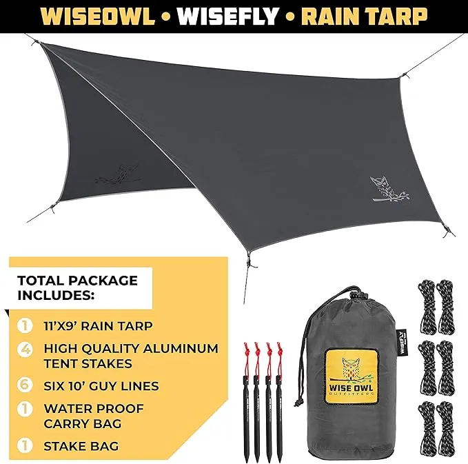 Wise Owl Outfitters Hammock Tarp, Hammock Tent - Rain Tarp for Camping Hammock - Camping Gear Must Haves w/Easy Set Up Including Tent Stakes and Carry Bag
