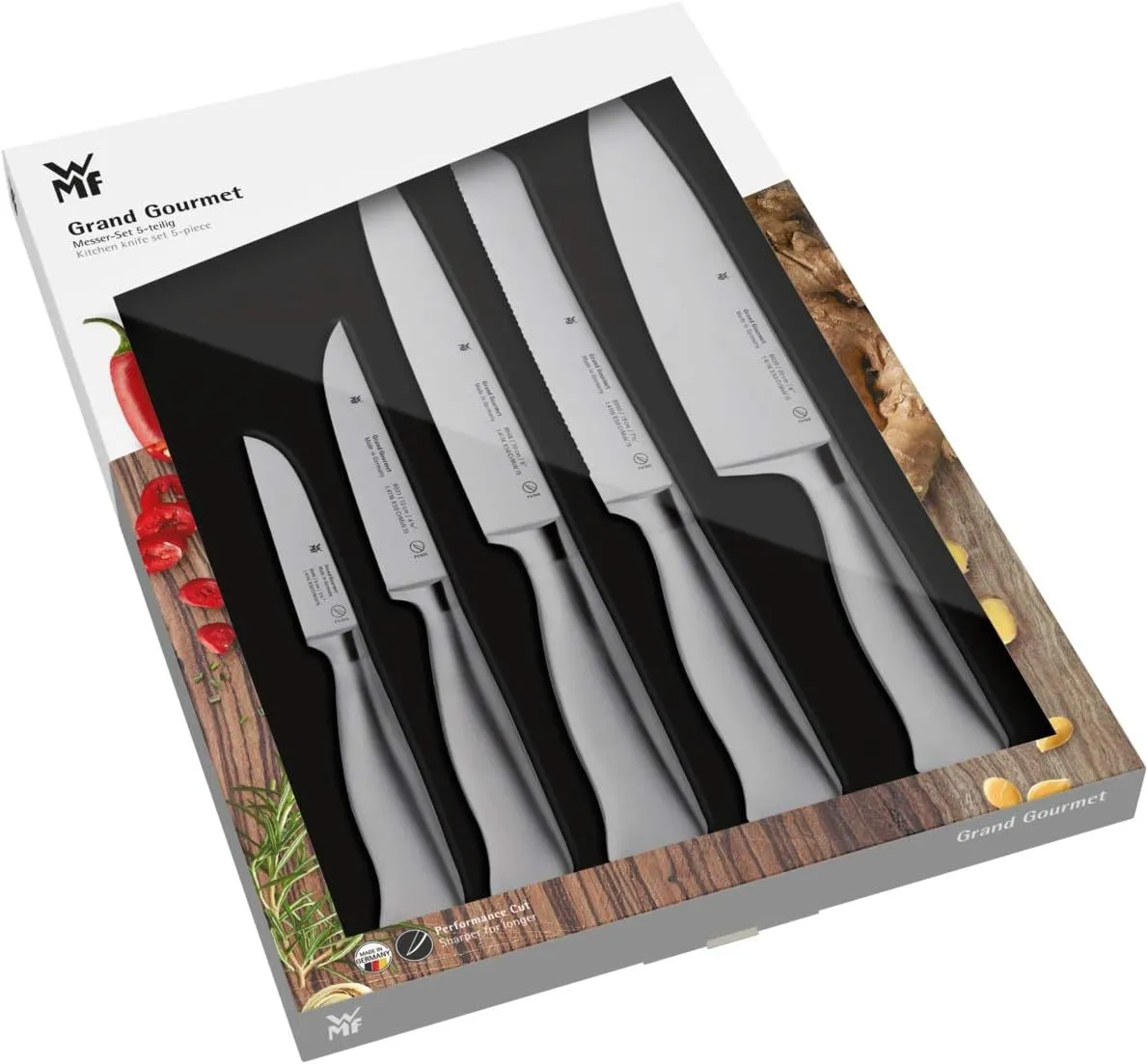WMF knifeset 5 pieces Grand Gourmet Performance Cut double scalloped edge Made in Germany forged special blade steel - stainless steel handles