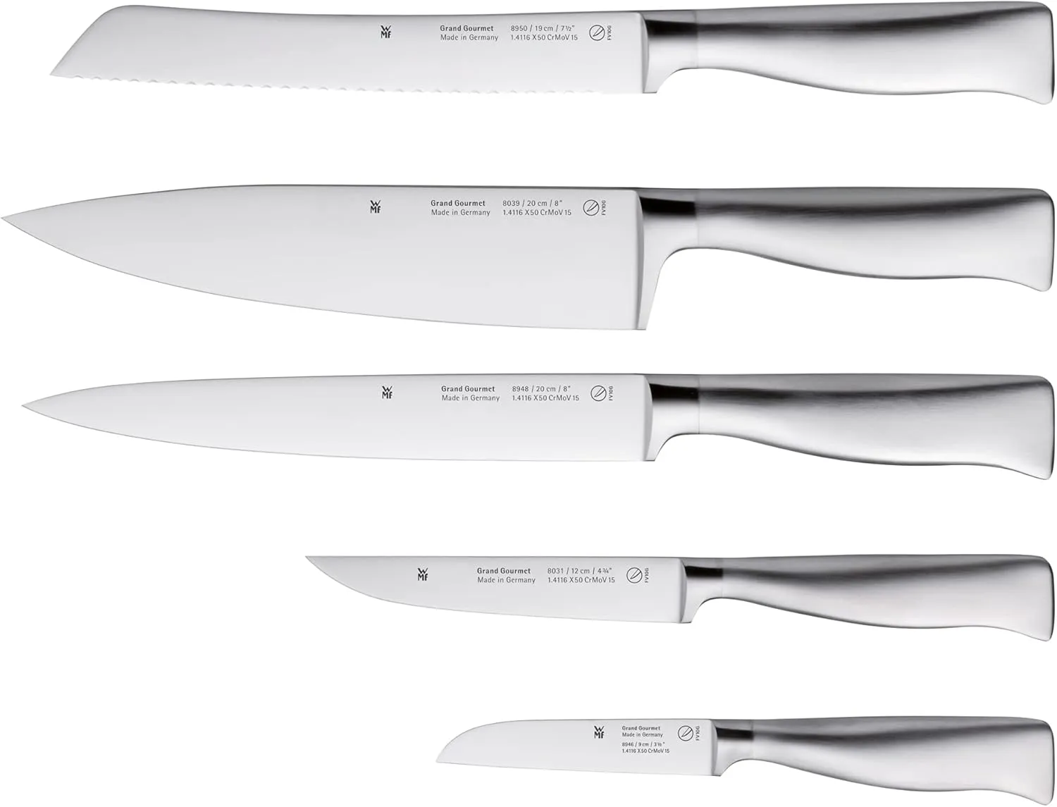 WMF knifeset 5 pieces Grand Gourmet Performance Cut double scalloped edge Made in Germany forged special blade steel - stainless steel handles