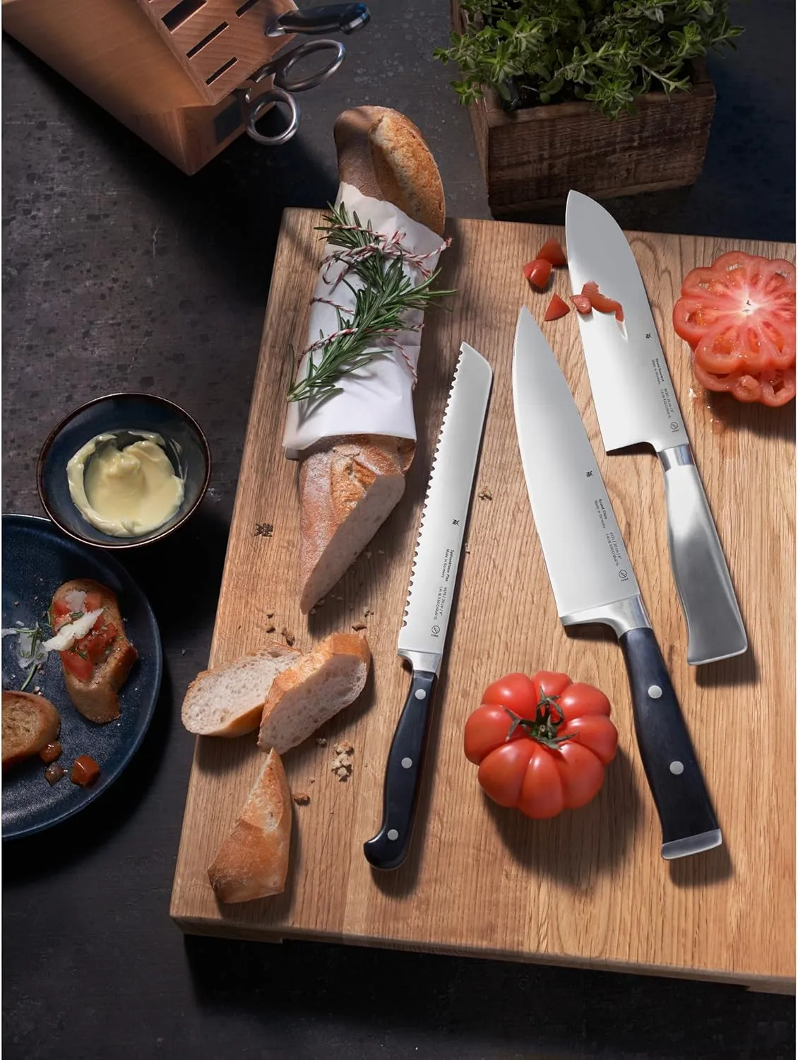 WMF knifeset 5 pieces Grand Gourmet Performance Cut double scalloped edge Made in Germany forged special blade steel - stainless steel handles