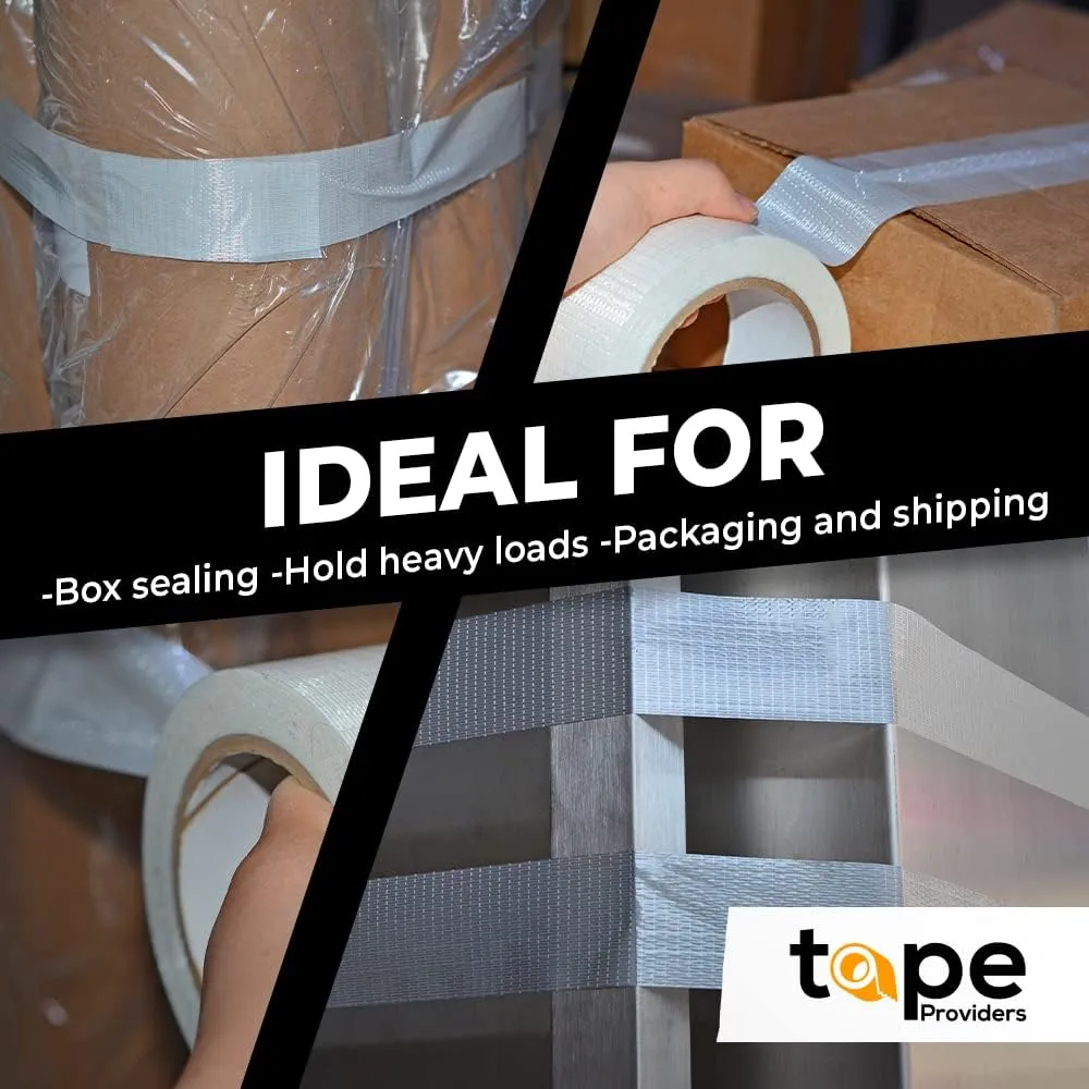 WOD BFST47 Bi-Directional Filament Strapping Tape, 8 inch x 60 yds. Fiberglass Reinforced Packaging Tape, Filaments Run H-V with High Adhesion and Tear Resistance, Hexayurt Tape
