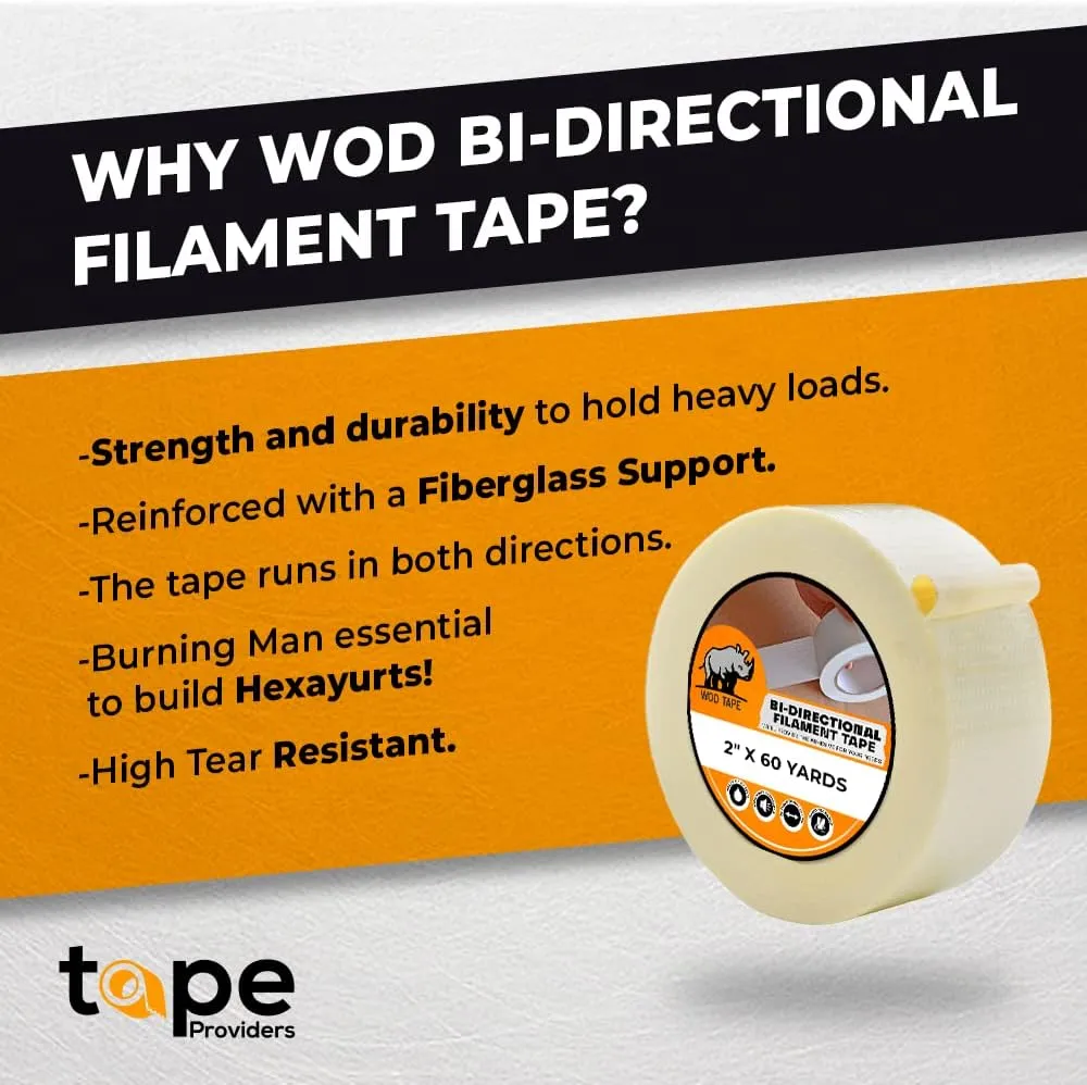 WOD BFST47 Bi-Directional Filament Strapping Tape, 8 inch x 60 yds. Fiberglass Reinforced Packaging Tape, Filaments Run H-V with High Adhesion and Tear Resistance, Hexayurt Tape